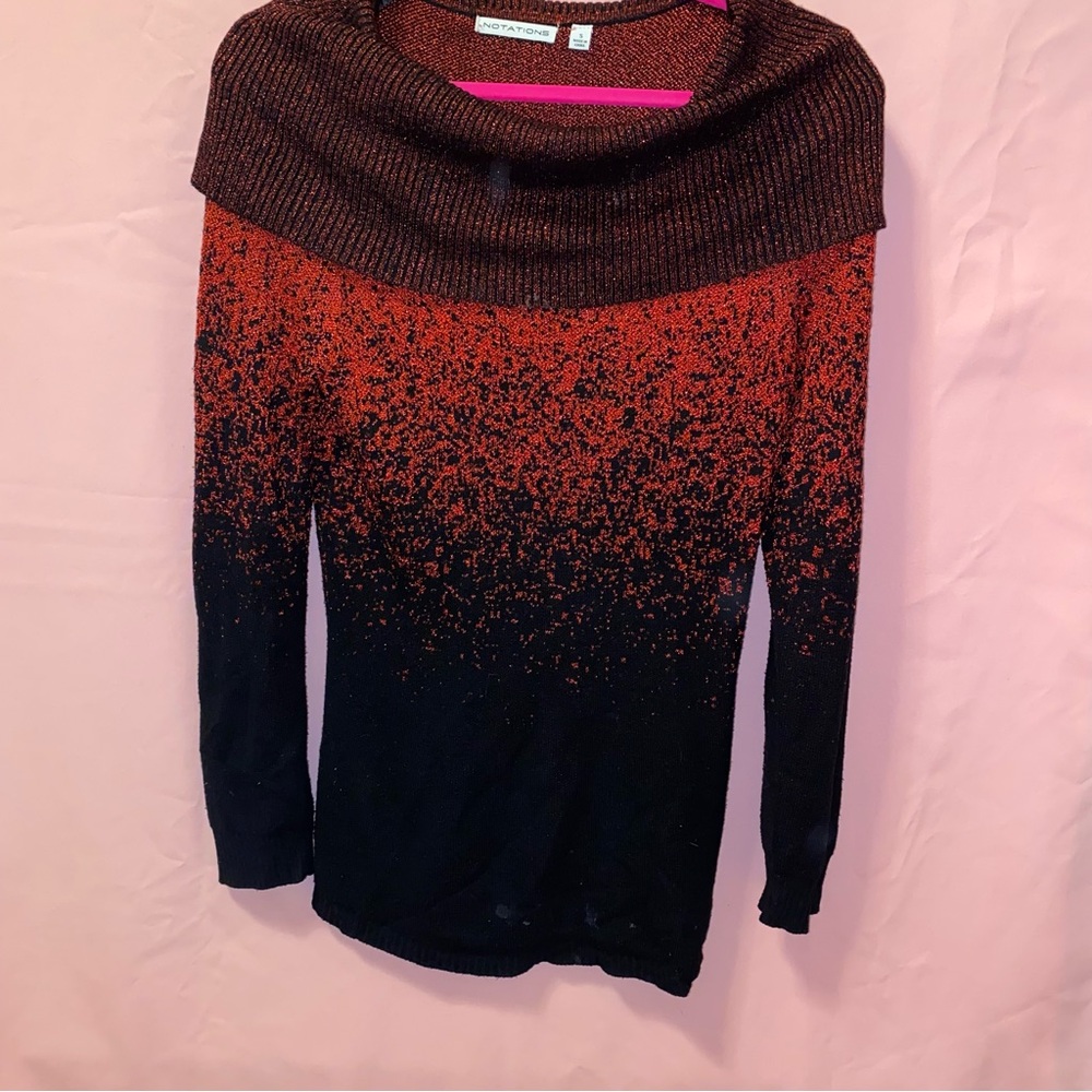 Ombré Red Black Shimmer Fold-over Metallic Sweater Top NY Collection Medium Chic - Picture 3 of 10
